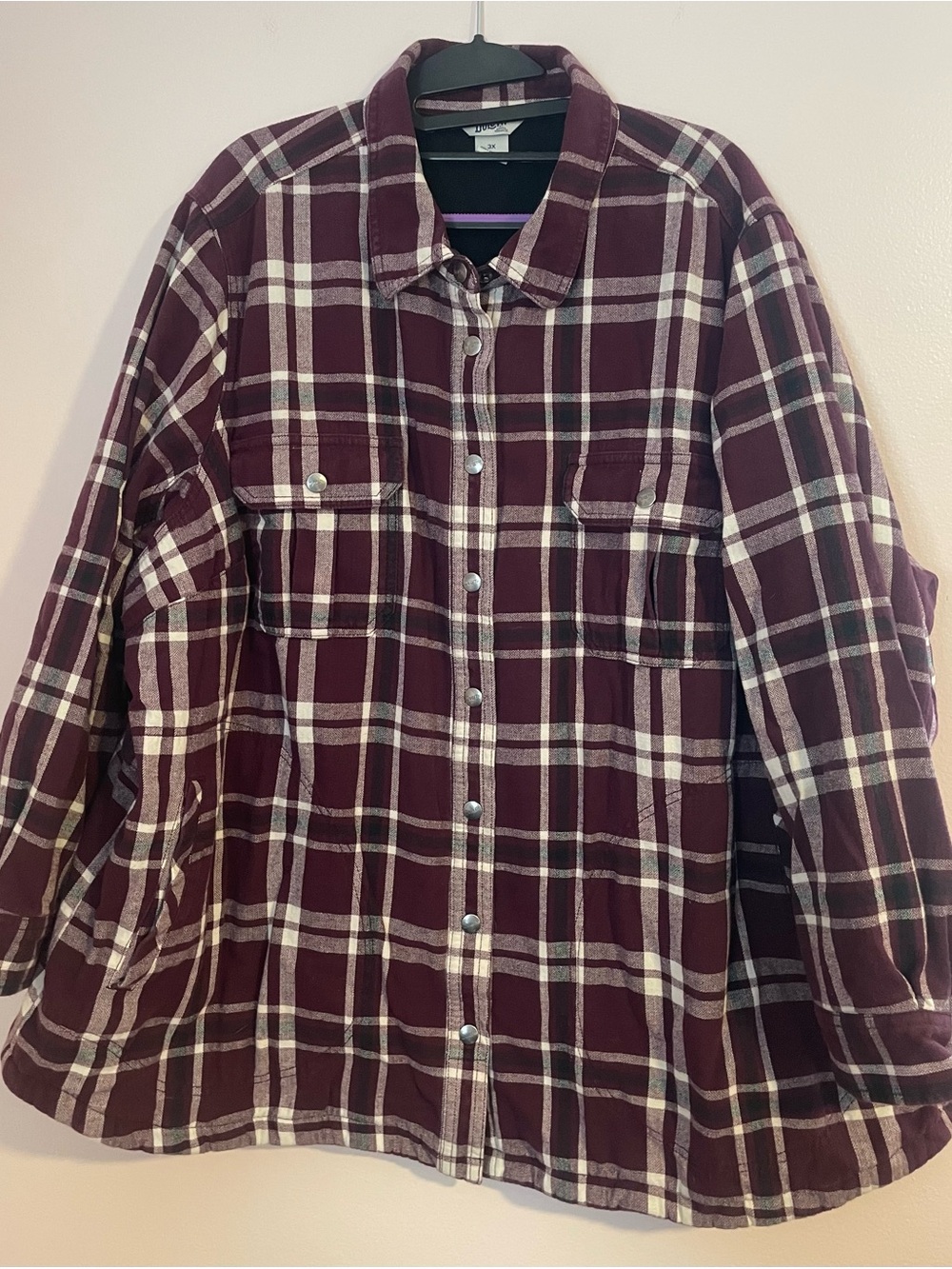 Duluth Trading Co Burgundy Plaid Fleece Lined Button-Front Shacket Size 3X